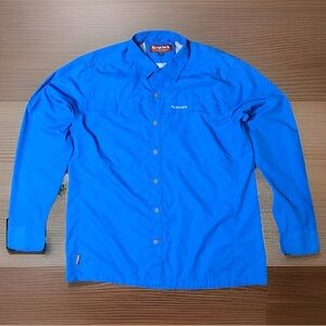 Simms Fishing Shirt Mens Large Blue Performance Outdoor Hiking Vented Size: L